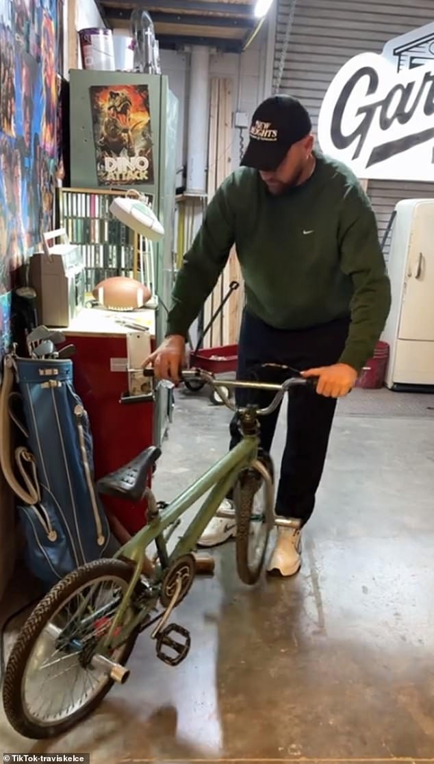 Travis found himself playing with a bicycle at one point that he found on set.