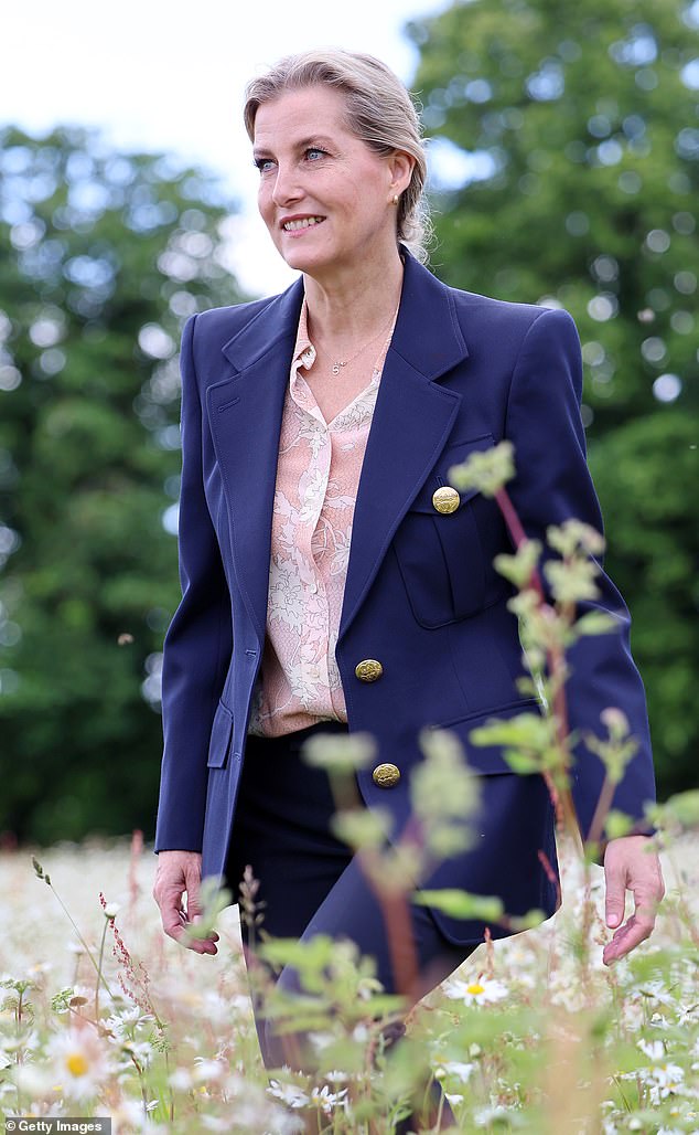 The royal, who has been patron of the Association of Agricultural and Entertainment Organizations since 2012, looked cheerful as she strolled across the meadow.