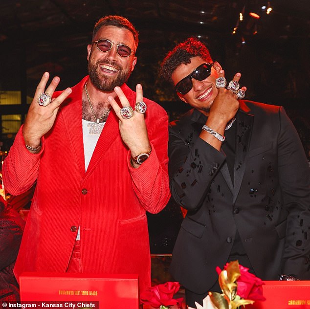 Travis Kelce and Patrick Mahomes smiled when they saw the Super Bowl LVIII rings