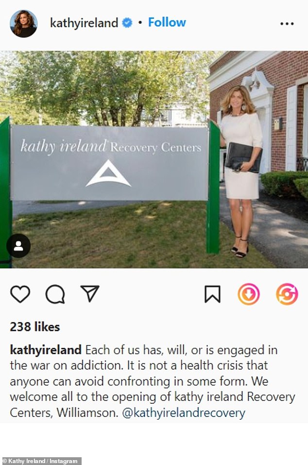 Dedication: Opened a second location for her Kathy Ireland Recovery Center in Williamson, West Virginia.