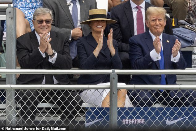 Former first lady Melania Trump and the former president smiled as they watched their son graduate from high school on May 17.