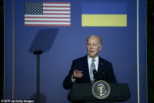 US President Joe Biden speaks at a press conference in Italy at the G7 Summit