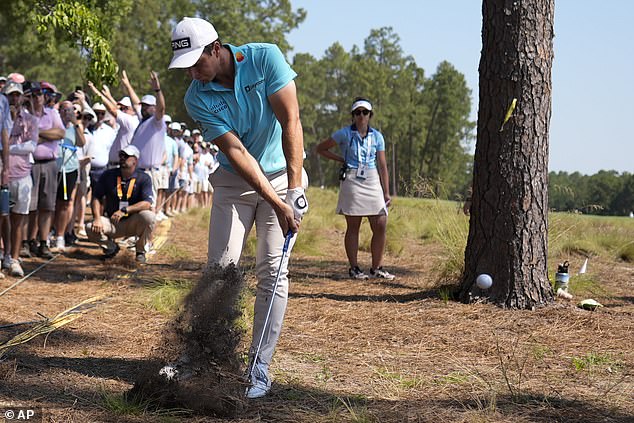 Viktor Hovland worked hard in very difficult conditions to miss the cut after the second round.