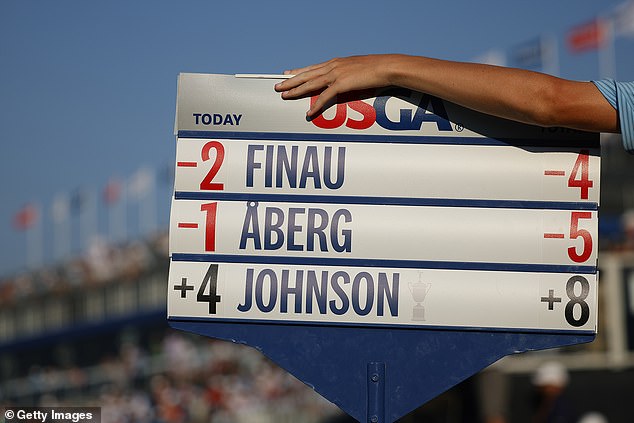 Dustin Johnson played with leader Ludvig Aberg, but was far behind his rivals.