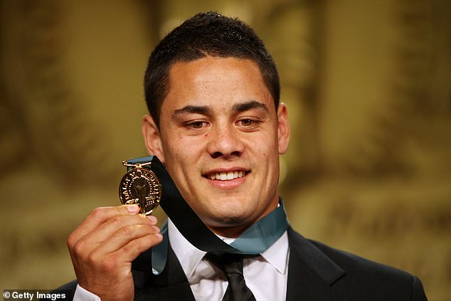 Hayne poses with the Dally M award at the 2009 Dally M Awards in 2009, the year he led Parramatta to an unlikely grand final.