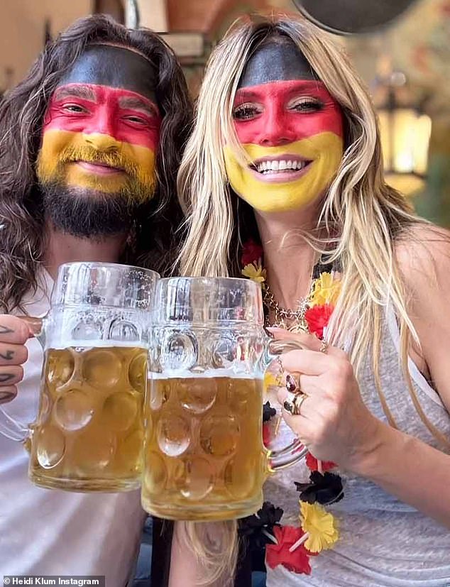 She shared photos and videos of herself and Kaulitz, 34, in matching face paint as they enjoyed the first day of UEFA Euro 2024.