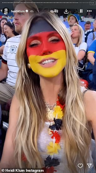 During the game, she shared more videos of her and Kaulitz in the stands as he cheered and sang for Germany.