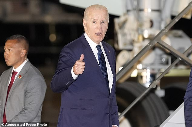 President Joe Biden will fly from Italy to Hollywood for a fundraiser on Saturday, pictured.