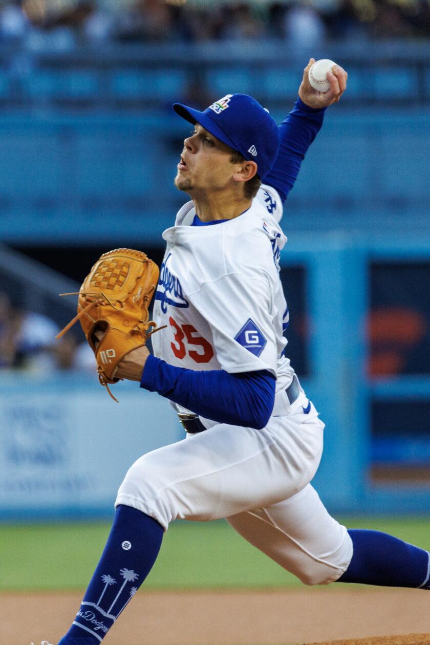 LOS ANGELES, CA - JUNE 14, 2024: Los Angeles Dodgers starting pitcher Gavin Stone.