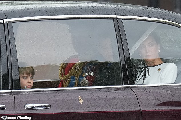 The Princess of Wales with Prince William and their three children in London this morning