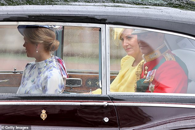 Lady Louise Windsor with her parents, the Duke and Duchess of Edinburgh, in London today