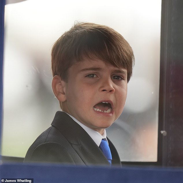 Prince Louis, known for stealing the show at royal events, makes a face today in Trooping the Color