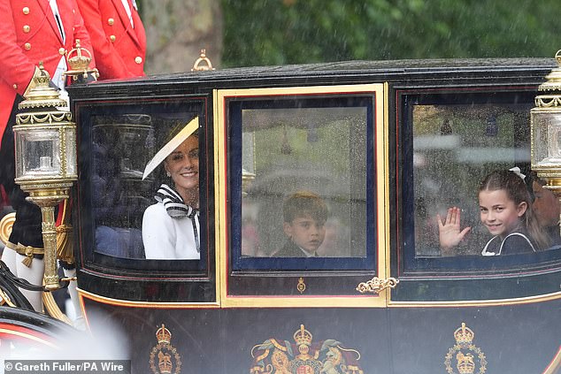 The Princess of Wales, Prince Louis and Princess Charlotte toured The Mall on Saturday