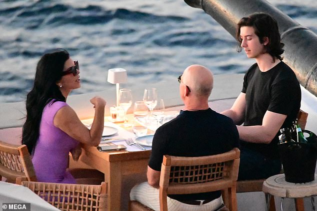 The blended family ate at Sunset Restaurant on the island of Hydra in Greece, where they enjoyed a waterfront view and five-star meals.