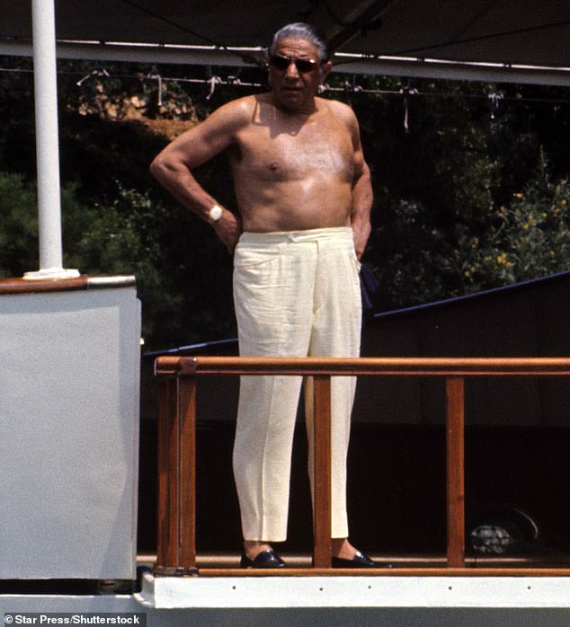 Onassis (pictured in 1972), whom Jackie married in 1968, five years after her first husband, President John F. Kennedy, was assassinated, also beat Jackie and left her a 