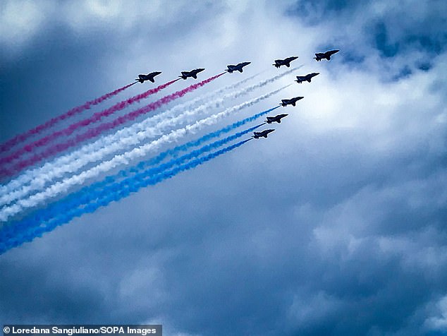 The Red Arrows, pictured, have flown approximately 5,000 displays since their founding in 1965. They have visited a total of 57 different countries and will head to Canada later this summer to celebrate the centenary of the Royal Canadian Air Force.