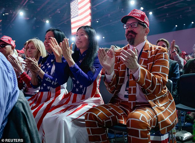 Trump received an enthusiastic reception from his supporters, as fireworks lit up the room.