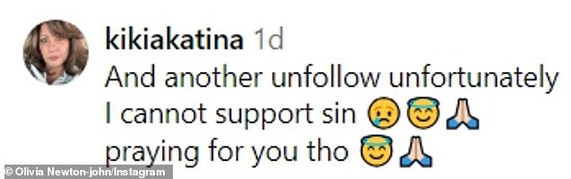 'And another unfollow unfortunately. Although I can't stand the sin praying for you,' another person wrote.