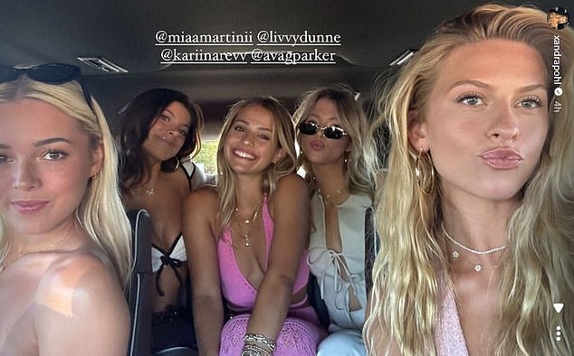 The five girls on the trip were photographed together in a car going to dinner and a concert.