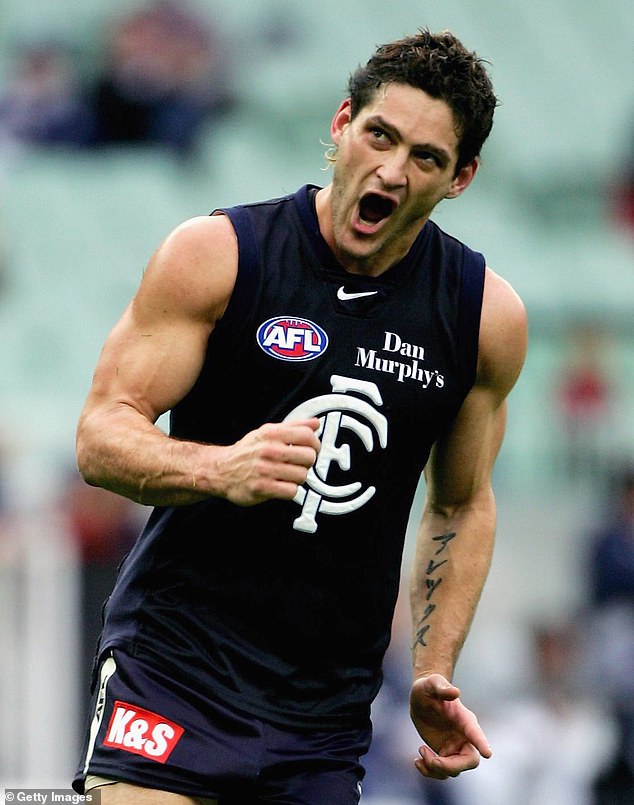 Fevola had a checkered AFL career, debuting in 1999 for Carlton and playing 204 first grade matches, kicking 623 goals.