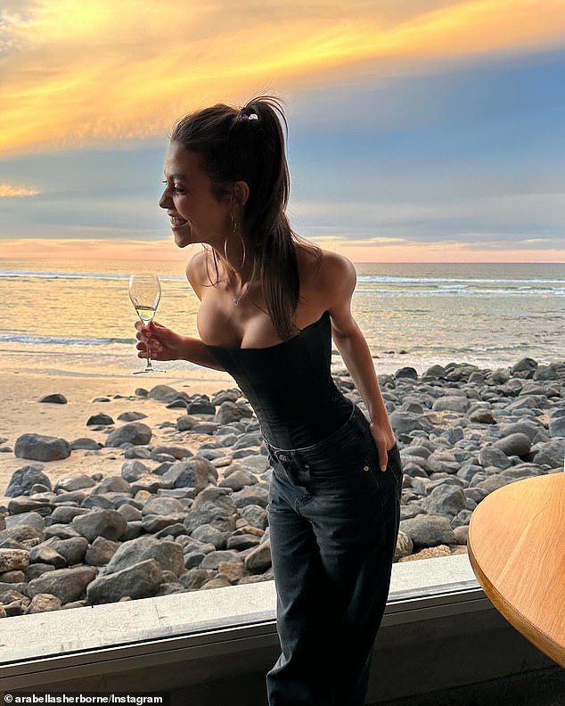 The couple, who are holidaying together on Queensland's Gold Coast, shared a flirty exchange on Instagram after Arabella shared photos from the trip (pictured).