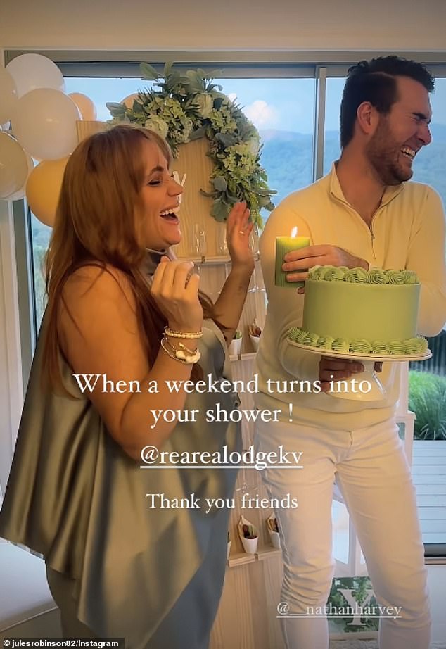 The Married At First Sight ex-girlfriend shared a series of photos and videos from the event on her Instagram Stories, including the moment she was treated to a green cake.