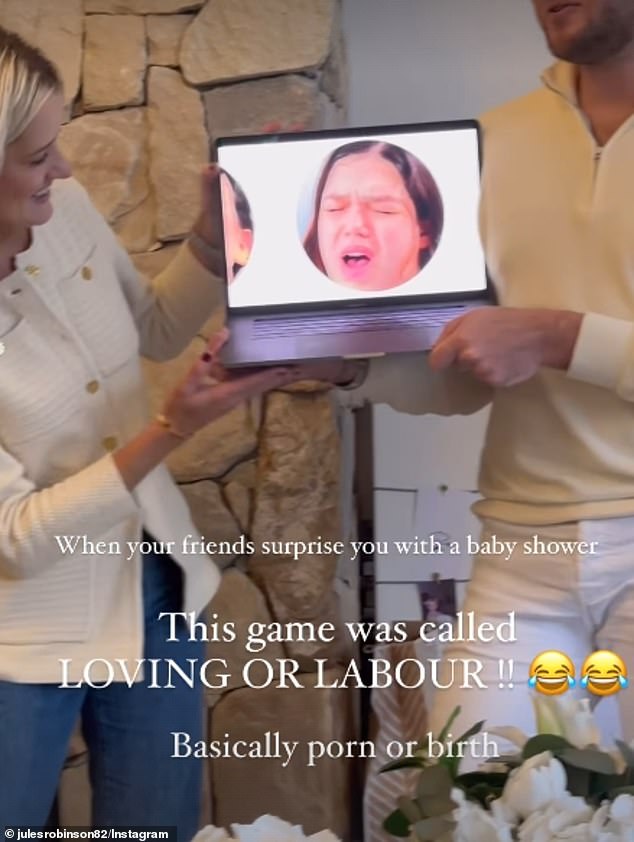 Jules also played a game called 'Labour or love' where guests had to guess whether photos of women's faces showed them participating in a porn scene or giving birth.