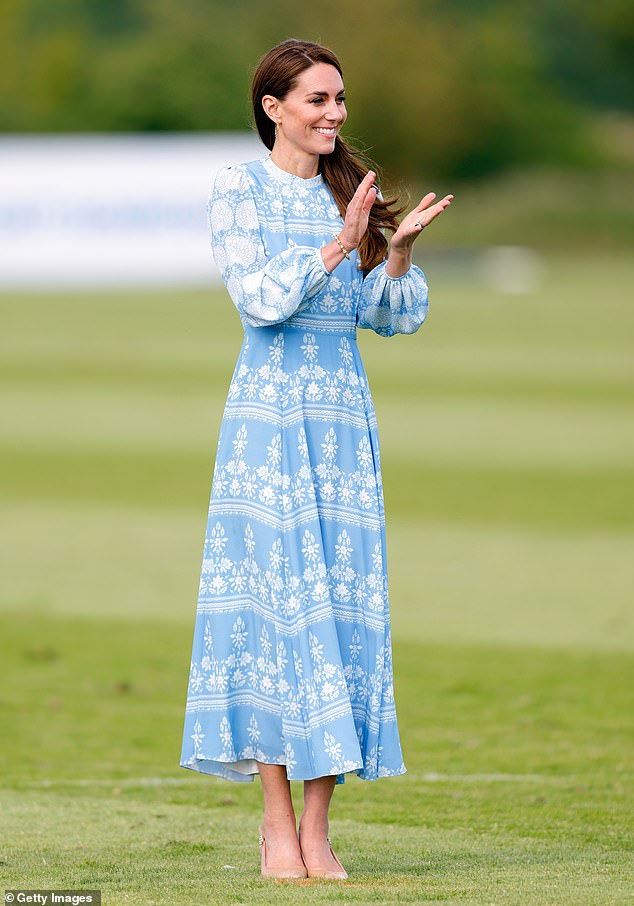 The Princess of Wales wore Beulah London's 'Sonia' bell-sleeved dress to a charity polo match in 2023.