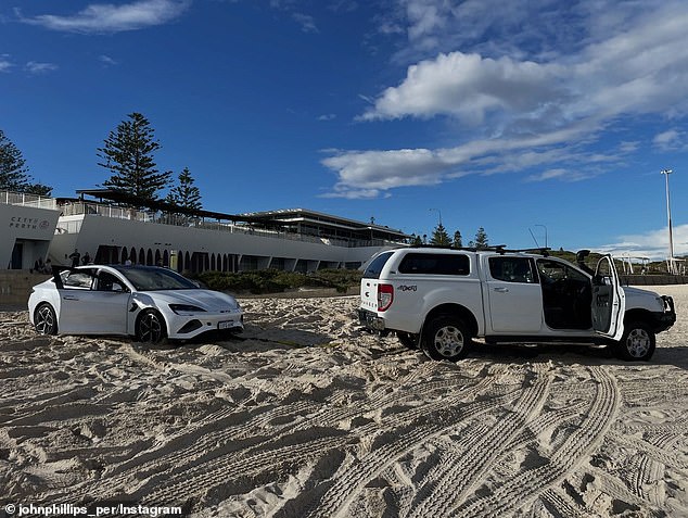 A Surf Live Saving vehicle failed to remove the heavy electric vehicle before a 4x4 came to the rescue on Sunday.