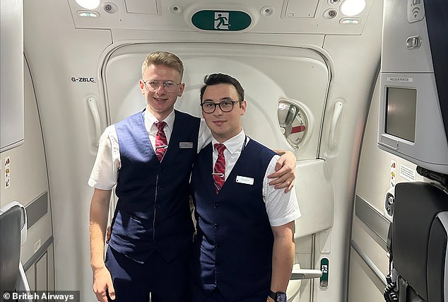 Flight attendant couple Jay Stanford-Taylor (right), 22, and Will Spicer (left) took Malcolm to the ground and immediately began CPR, saving his life.