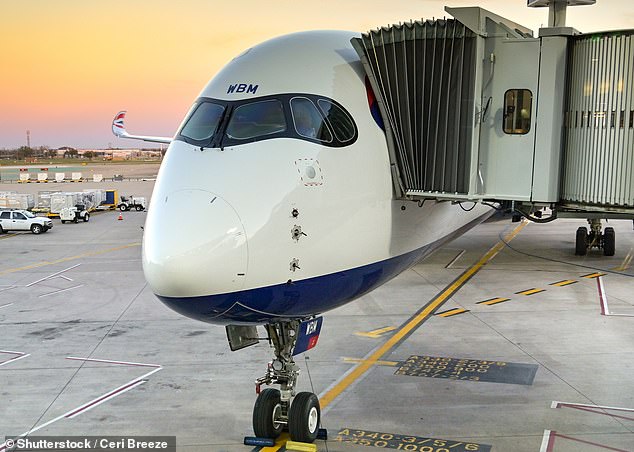 Malcolm became ill on the airlift, a tunnel that connects the plane door to the boarding gate. Above: A British Airways Airbus A350 connected to an airlift (file photo)