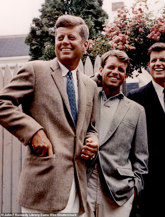 Marilyn had simultaneous affairs with JFK (left) and his married brother Bobby (center). Frank Sinatra also overlapped into her bed.