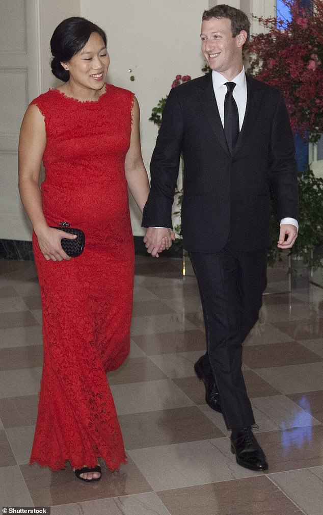 Mark Zuckerberg has been married to Priscilla Chan since 2012; They are pictured at a state dinner at the White House in Washington DC in September 2015.