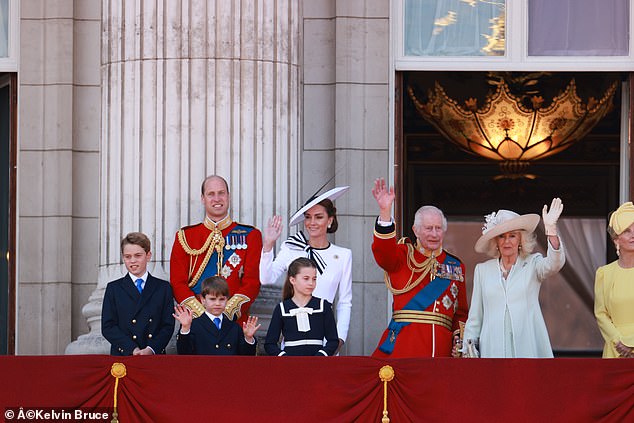 The King stood next to Kate, 42, as they chatted warmly on the balcony of Buckingham Palace for the RAF air parade.