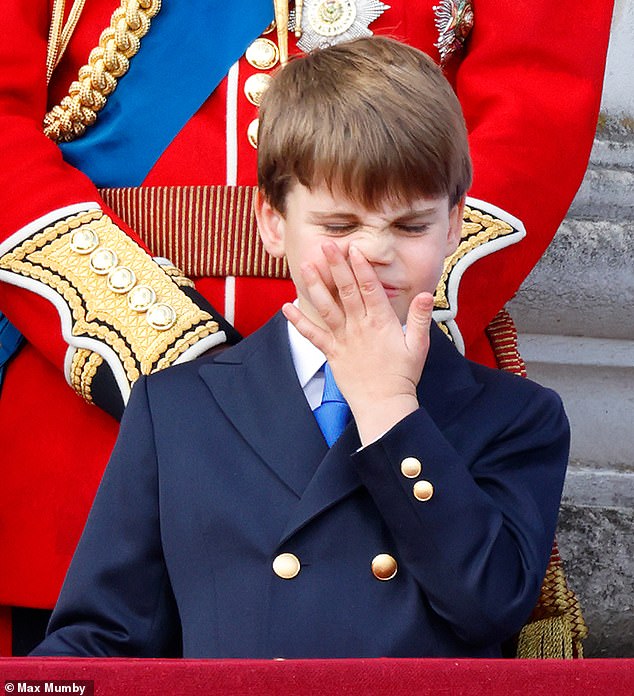 Louis was also seen suppressing the odd yawn during the King's Birthday Parade.