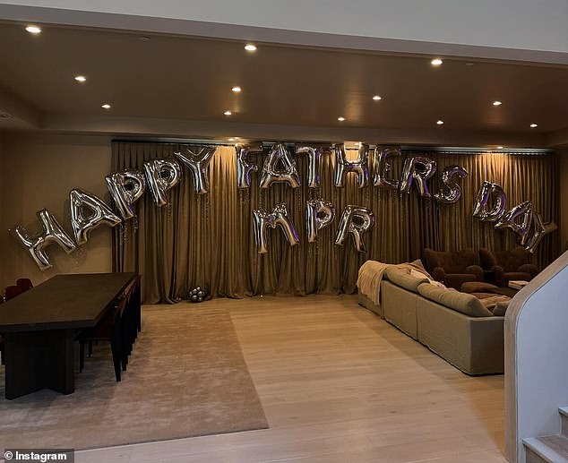 Kardashian also shares three children with her ex-boyfriend Scott Disick, 41, who received a balloon banner that read 