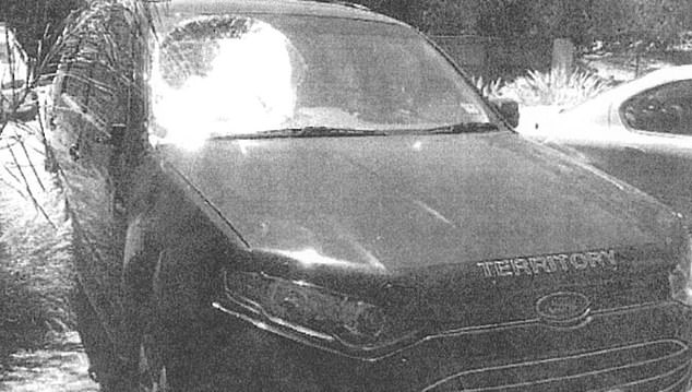 The Andrews family had been driving their Ford Territory SUV to their holiday rental on the Mornington Peninsula (pictured, with a damaged windscreen).