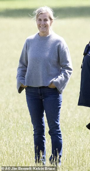 The Duchess of Edinburgh, for her part, looked radiant as she supported her daughter, chatted with Lady Louise and petted a friendly black dog.