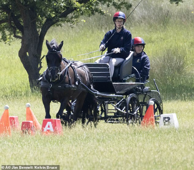 With her hair up and glasses, Lady Louise, who made her debut as a carriage driver at the age of 17, looked every inch the professional as she competed in today's event.