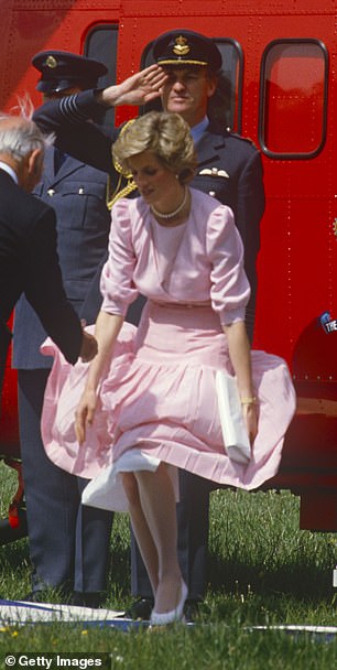 Princess Diana experiences a strong breeze at Poolemead Deaf Center in Twerton on Avon