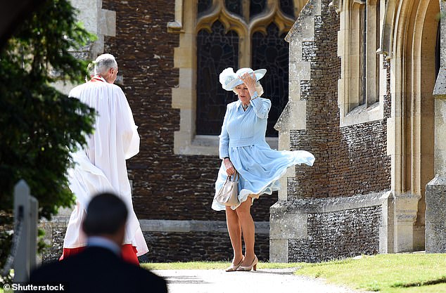 Camilla, Duchess of Cornwall, keeps her dress from revealing too much at Princess Charlotte's christening at Sandringham