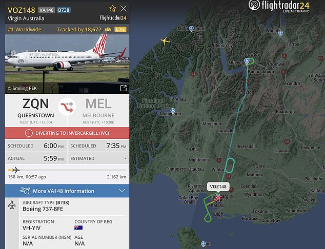 Virgin Australia flight VA148 took off from Queenstown Airport at 5:59 p.m. bound for Melbourne, when it was forced to make an emergency landing at Invercargill Airport.