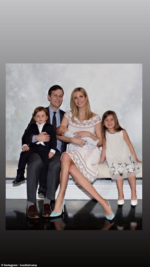 The former first daughter shared an image of herself with her husband Jared and their three children when her youngest son, Theodore, was a baby.