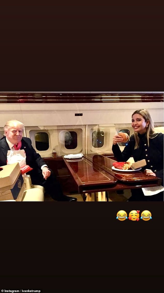 On her Instagram Story, Ivanka Trump shared an image of her with the former president eating burgers and fries from McDonalds.