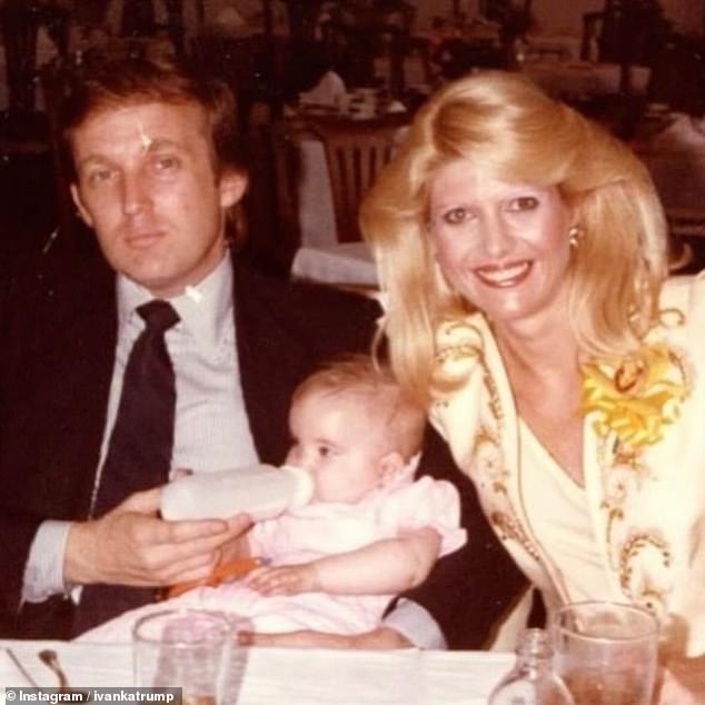 The second image of Ivanka Trump posted on social media for Father's Day shows her as a baby with Donald feeding her a bottle alongside her late mother Ivana Trump.