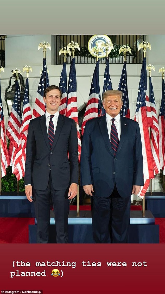 Ivanka Trump's Instagram Story on Sunday with a post of Jared Kushner and Donald Trump outside the White House wearing matching ties.