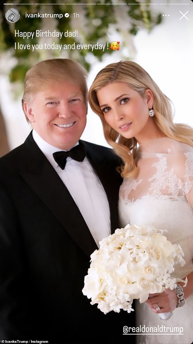 Ivanka Trump also shared a never-before-seen photo of herself with her father on their wedding day in honor of his 78th birthday on Friday.