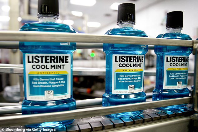 Using Listerine Cool Mint mouthwash every day could increase the risk of developing esophageal and colorectal cancer, a new scientific study has found (file image)