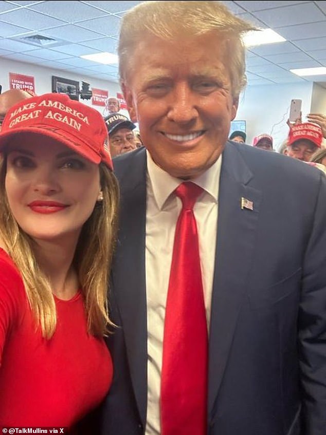 That post went live at 7 a.m. ET, and as of this writing, no follow-up has appeared. American has not responded to Mullins' tagged complaints, which are quickly gaining traction online. She is seen here with the presidential hopeful in a publication from last April.