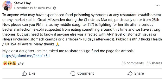 Antonia's father posted on Facebook asking people if they too were experiencing similar symptoms.